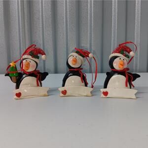 Penguin Christmas‎ ornaments personalizable polymer clay bundle of 3